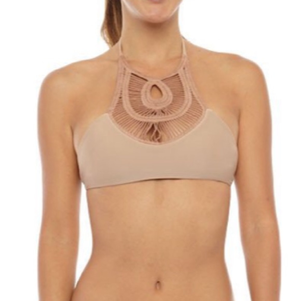 Bettinis gray crochet high neck bikini top